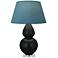 Double Gourd 30"H Obsidian And Lucite Lamp w/ Bright Blue And Gray Shade