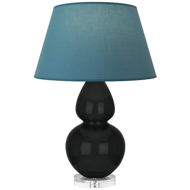 Image 1 Double Gourd 30"H Obsidian And Lucite Lamp w/ Bright Blue And Gray Shade