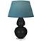 Double Gourd 30"H Obsidian And Lucite Lamp w/ Bright Blue And Gray Shade
