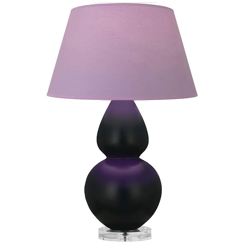 Image 1 Double Gourd 30"H Obsidian And Lucite Lamp w/ Lavender And Plum Shade