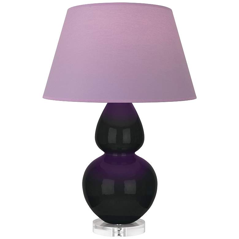 Image 1 Double Gourd 30"H Obsidian And Lucite Lamp w/ Lavender And Plum Shade