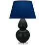Double Gourd 30"H Obsidian And Lucite Lamp w/ Navy And Gray Shade