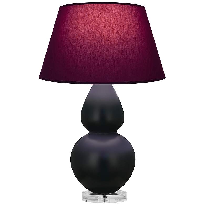 Image 1 Double Gourd 30"H Obsidian And Lucite Lamp w/ Plum And Lavender Shade