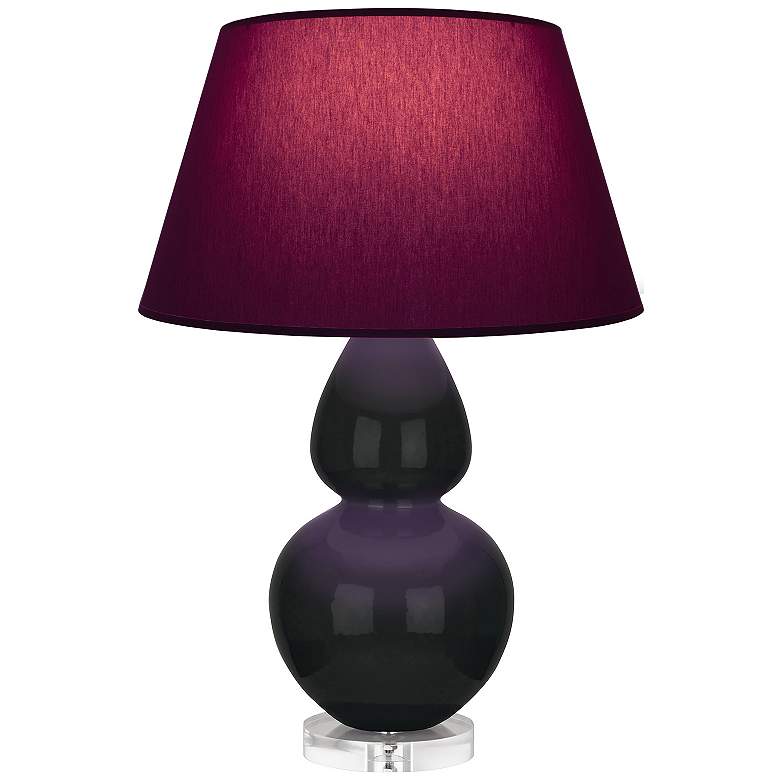 Image 1 Double Gourd 30"H Obsidian And Lucite Lamp w/ Plum And Lavender Shade