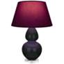 Double Gourd 30"H Obsidian And Lucite Lamp w/ Plum And Lavender Shade