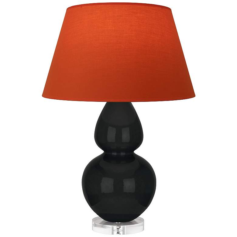 Image 1 Double Gourd 30"H Obsidian And Lucite Lamp w/ Tangerine And Taupe Shade