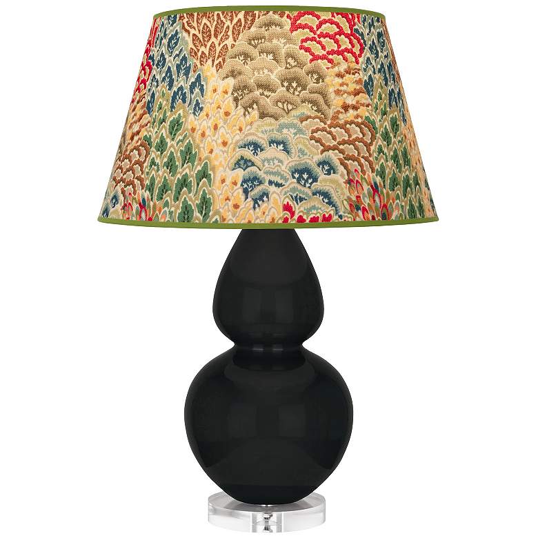 Image 1 Double Gourd 30"H Obsidian And Lucite Table Lamp w/ Fall Floral Shade