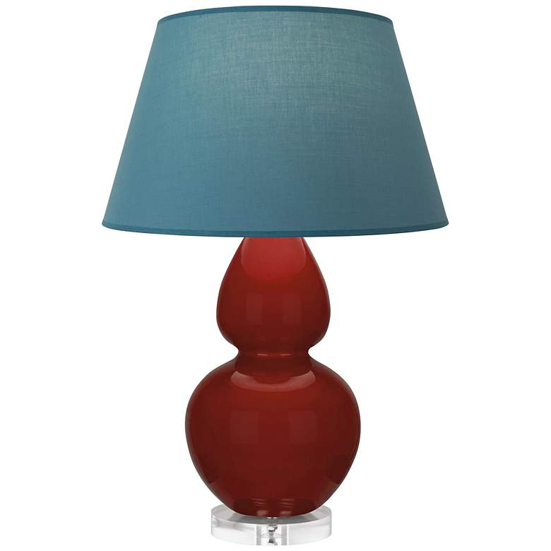 Image 1 Double Gourd 30"H Oxblood Glazed Lucite Table Lamp w/ Bright Blue Shade