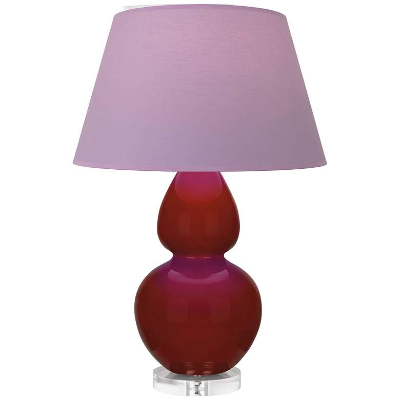 Image 1 Double Gourd 30"H Oxblood Glazed Lucite Table Lamp w/ Lavender Shade