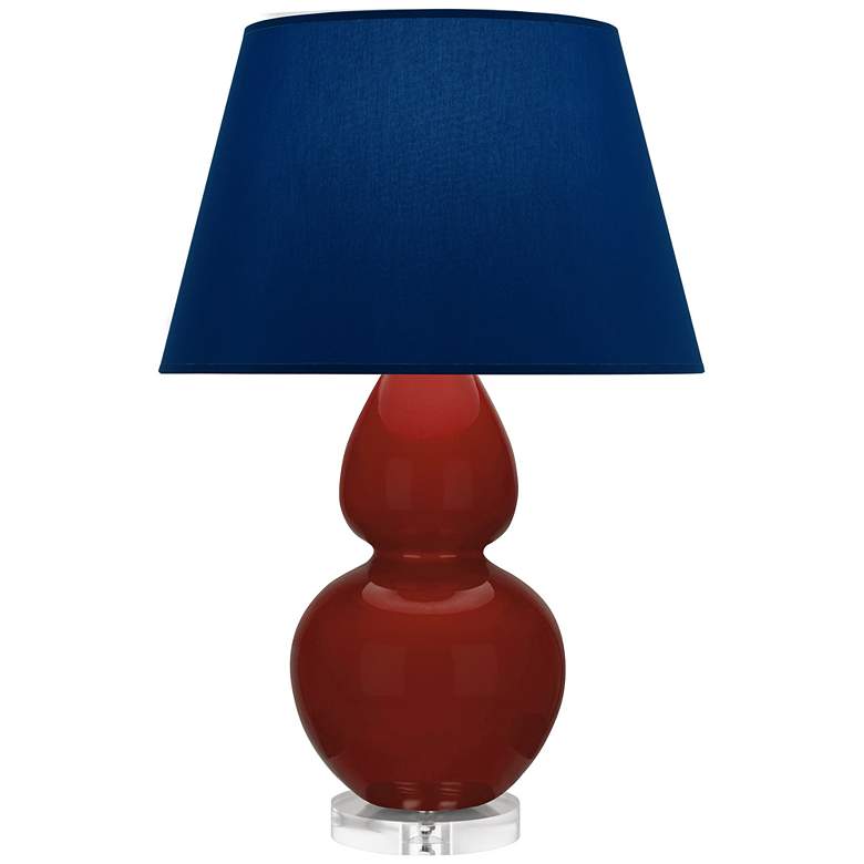 Image 1 Double Gourd 30"H Oxblood Glazed Lucite Table Lamp w/ Navy Shade