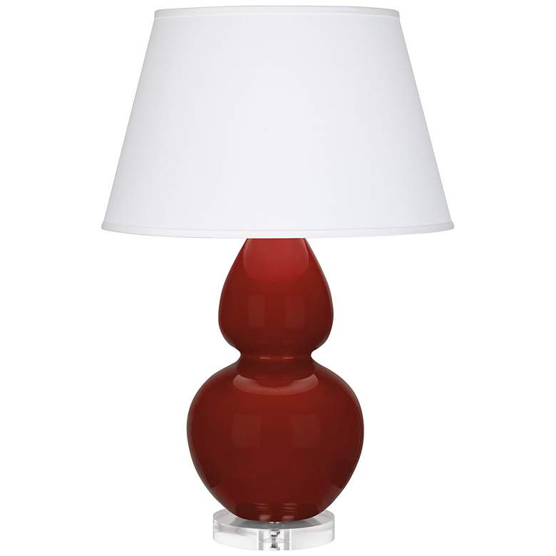Image 1 Double Gourd 30"H Oxblood Glazed Lucite Table Lamp w/ Pearl Dupioni Shade