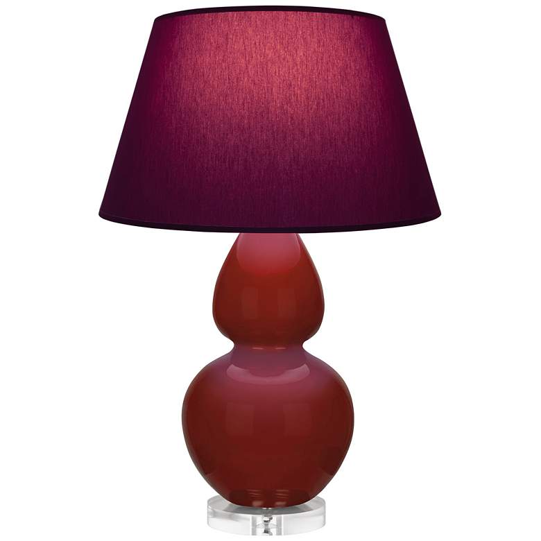 Image 1 Double Gourd 30"H Oxblood Glazed Lucite Table Lamp w/ Plum Shade