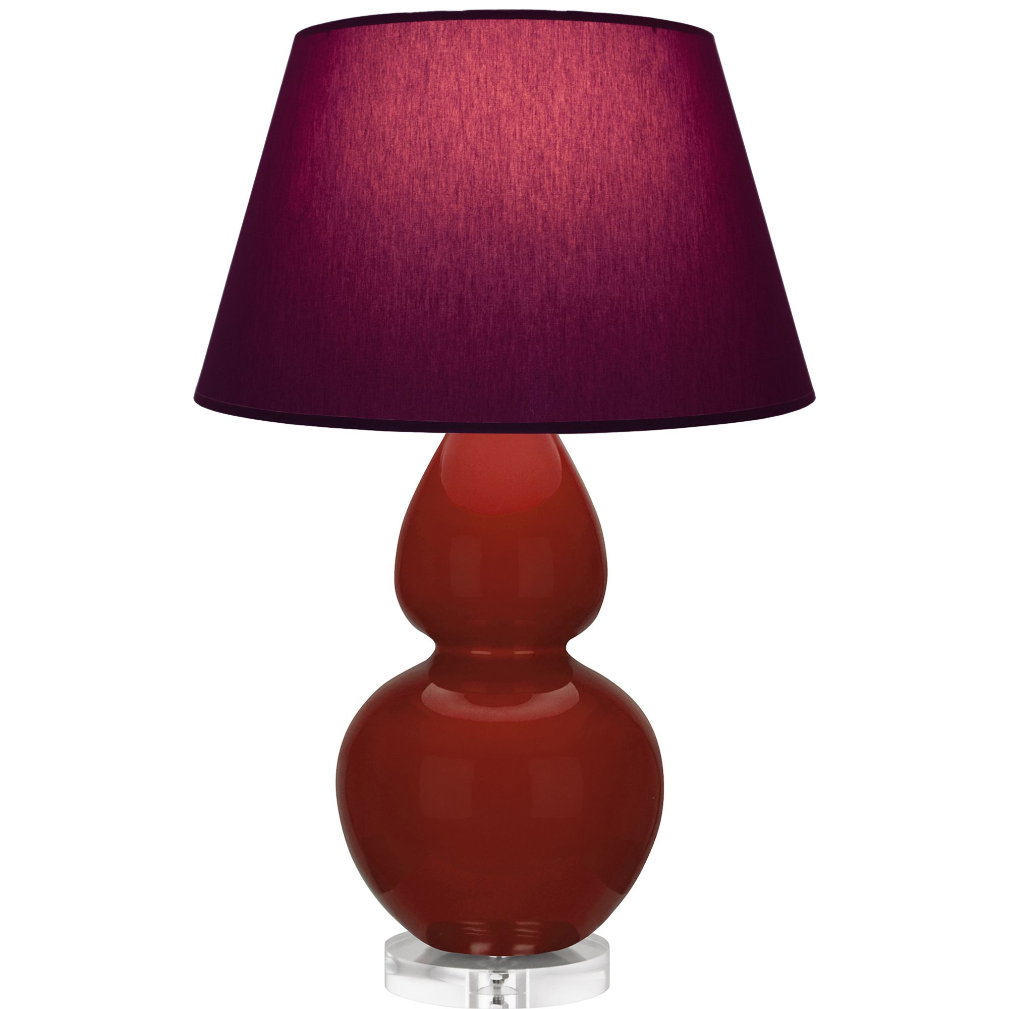 Image 2 Double Gourd 30"H Oxblood Glazed Lucite Table Lamp w/ Plum Shade more views