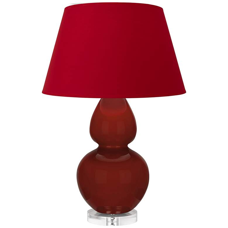 Image 1 Double Gourd 30"H Oxblood Glazed Lucite Table Lamp w/ Red Black Shade