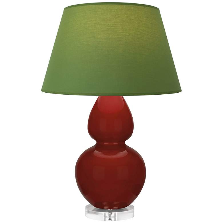 Image 1 Double Gourd 30"H Oxblood Glazed Lucite Table Lamp w/ Tea Green Shade
