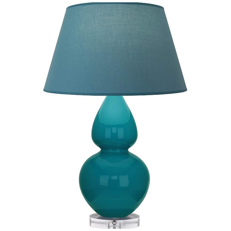 Image 1 Double Gourd 30"H Peacock And Lucite Lamp w/ Bright Blue And Gray Shade