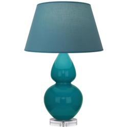 Double Gourd 30"H Peacock And Lucite Lamp w/ Bright Blue And Gray Shade
