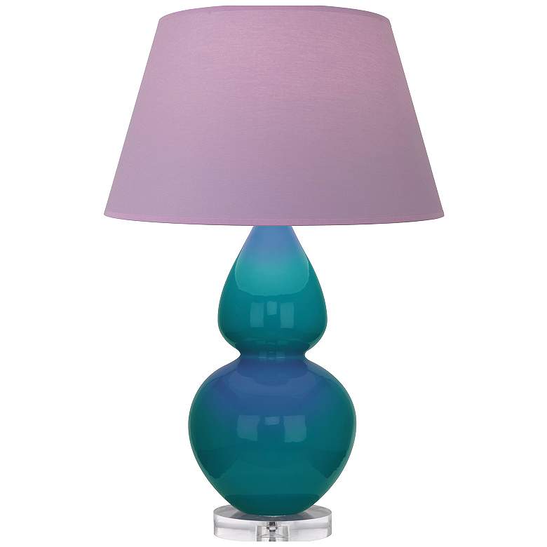 Image 1 Double Gourd 30"H Peacock And Lucite Lamp w/ Lavender And Plum Shade