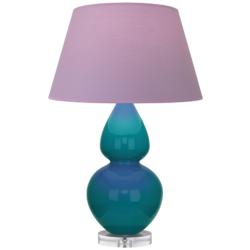 Double Gourd 30"H Peacock And Lucite Lamp w/ Lavender And Plum Shade