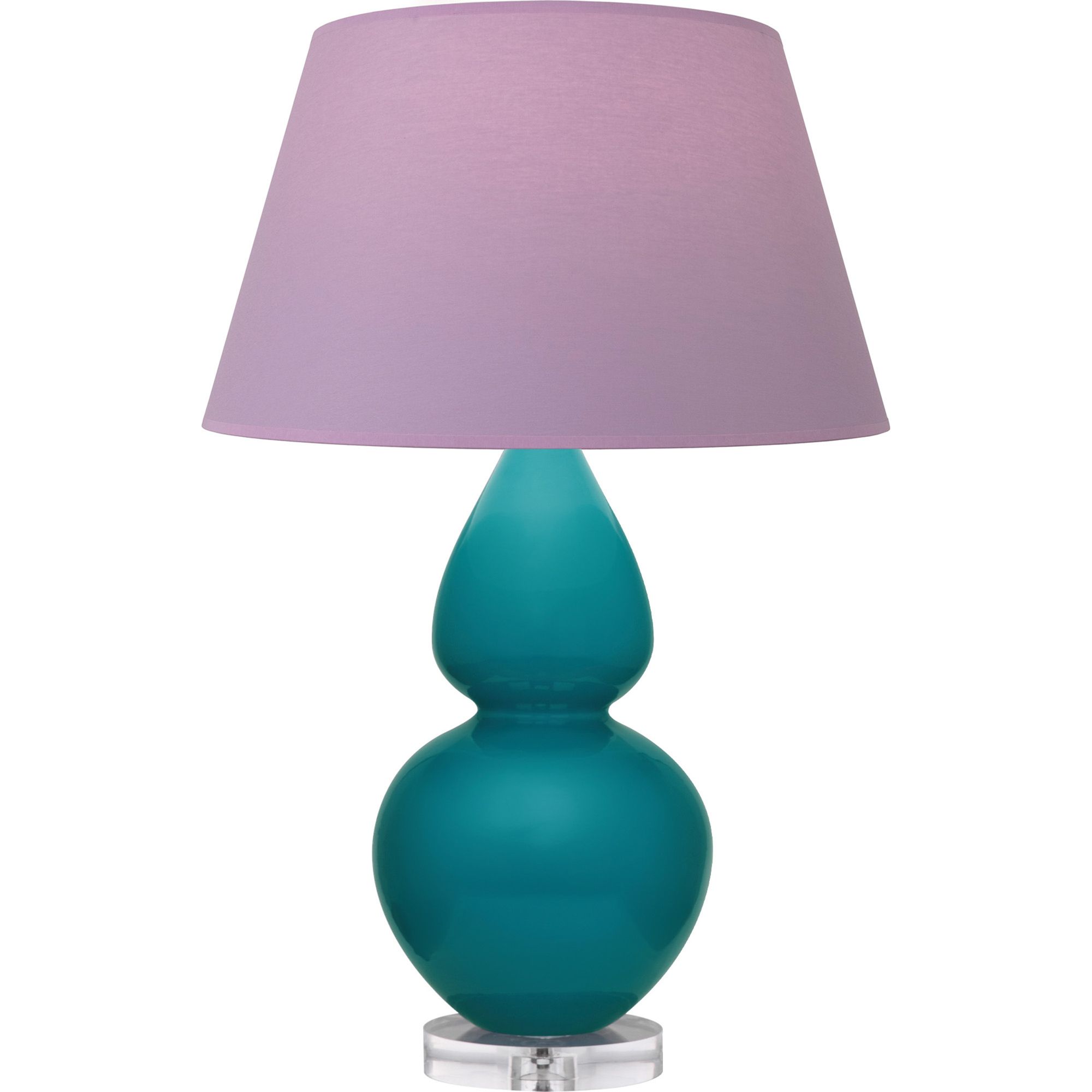 Image 2 Double Gourd 30"H Peacock And Lucite Lamp w/ Lavender And Plum Shade more views