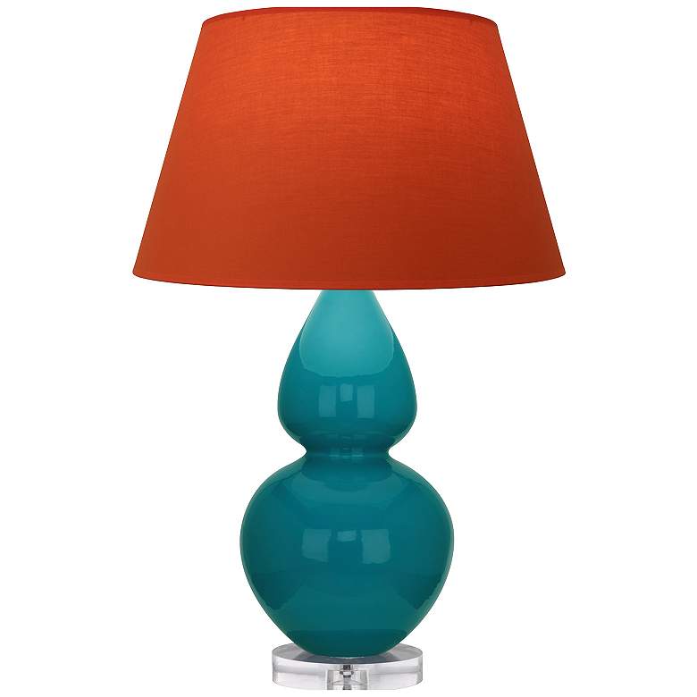 Image 1 Double Gourd 30"H Peacock And Lucite Lamp w/ Tangerine And Taupe Shade