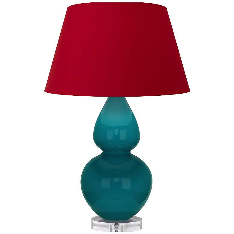 Image 1 Double Gourd 30"H Peacock And Lucite Table Lamp w/ Black And Red Shade