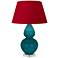 Double Gourd 30"H Peacock And Lucite Table Lamp w/ Black And Red Shade