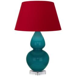 Double Gourd 30"H Peacock And Lucite Table Lamp w/ Black And Red Shade