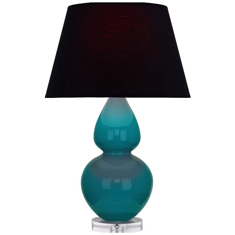 Image 1 Double Gourd 30"H Peacock And Lucite Table Lamp w/ Ink And Rose Shade