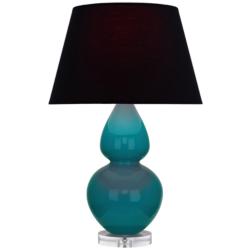 Double Gourd 30"H Peacock And Lucite Table Lamp w/ Ink And Rose Shade