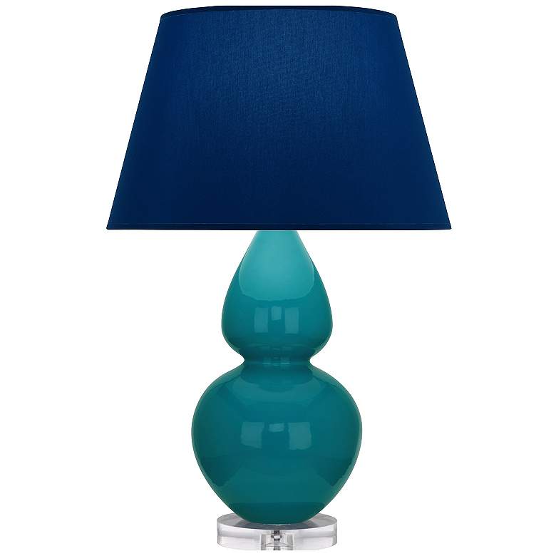 Image 1 Double Gourd 30"H Peacock And Lucite Table Lamp w/ Navy And Gray Shade