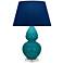 Double Gourd 30"H Peacock And Lucite Table Lamp w/ Navy And Gray Shade