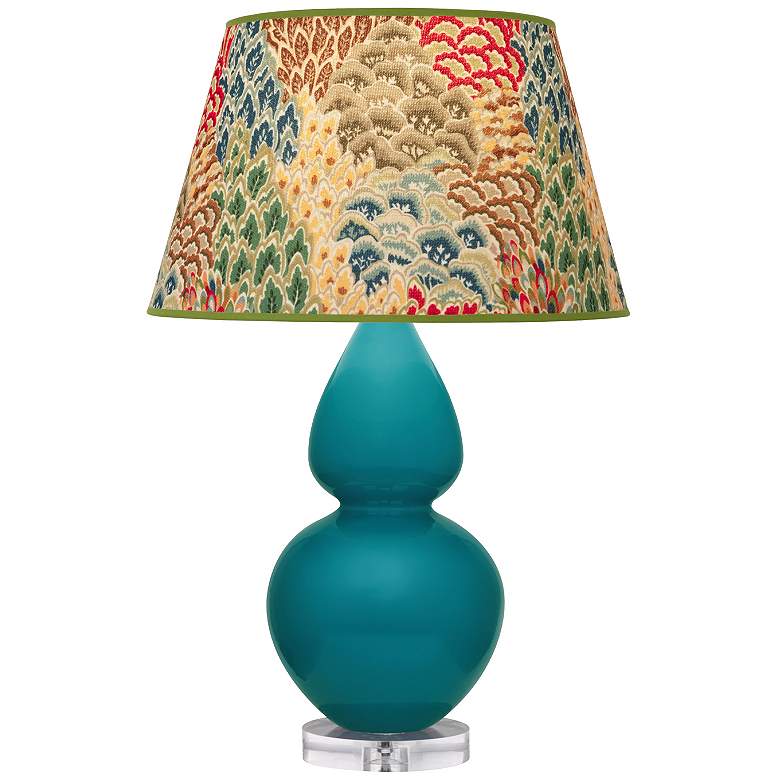 Image 1 Double Gourd 30"H Peacock And Lucite Table Lamp With Fall Floral Shade
