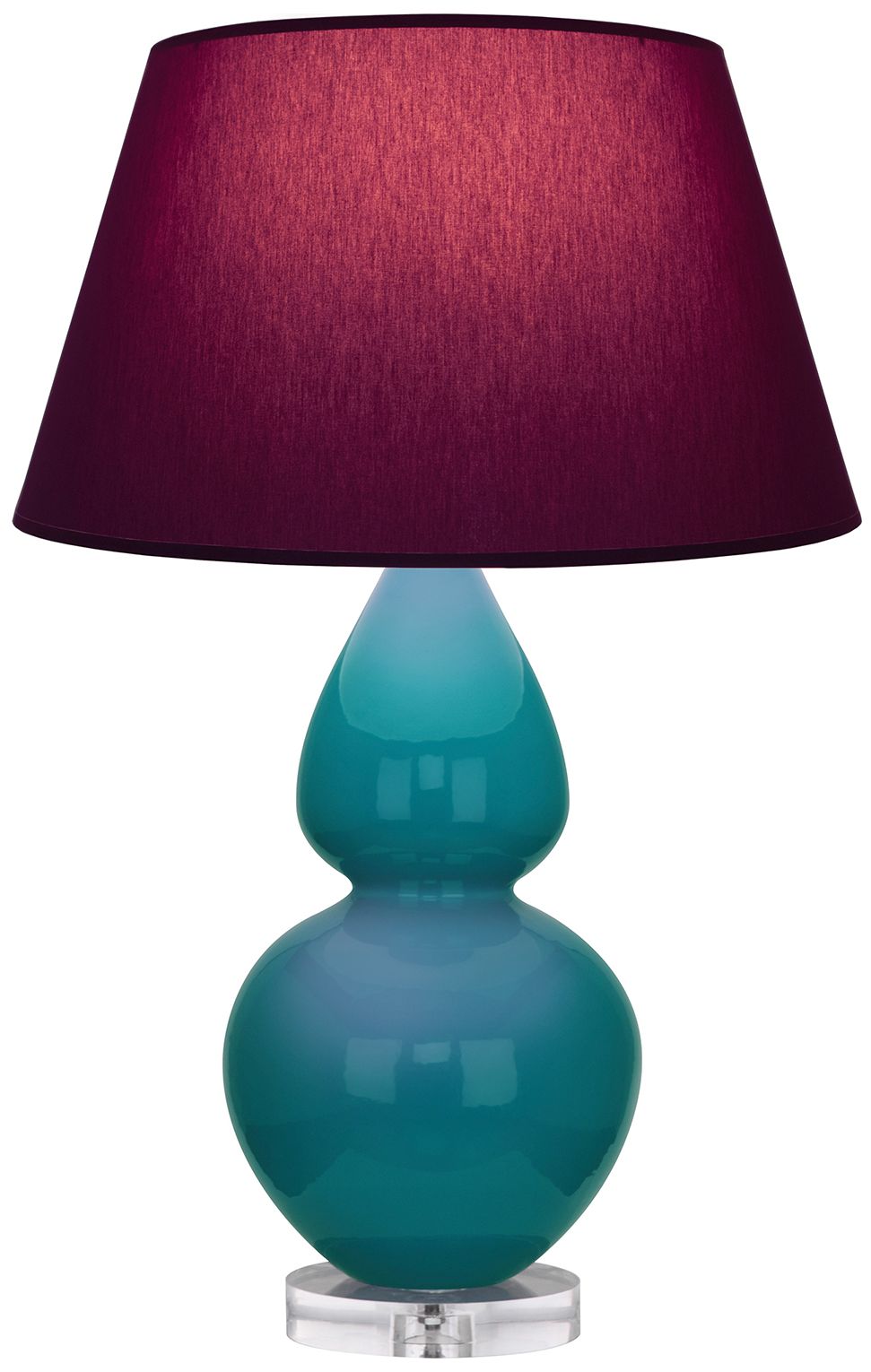 Double Gourd 30"H Peacock & Lucite Lamp w/ Plum & Lavender Made to Order