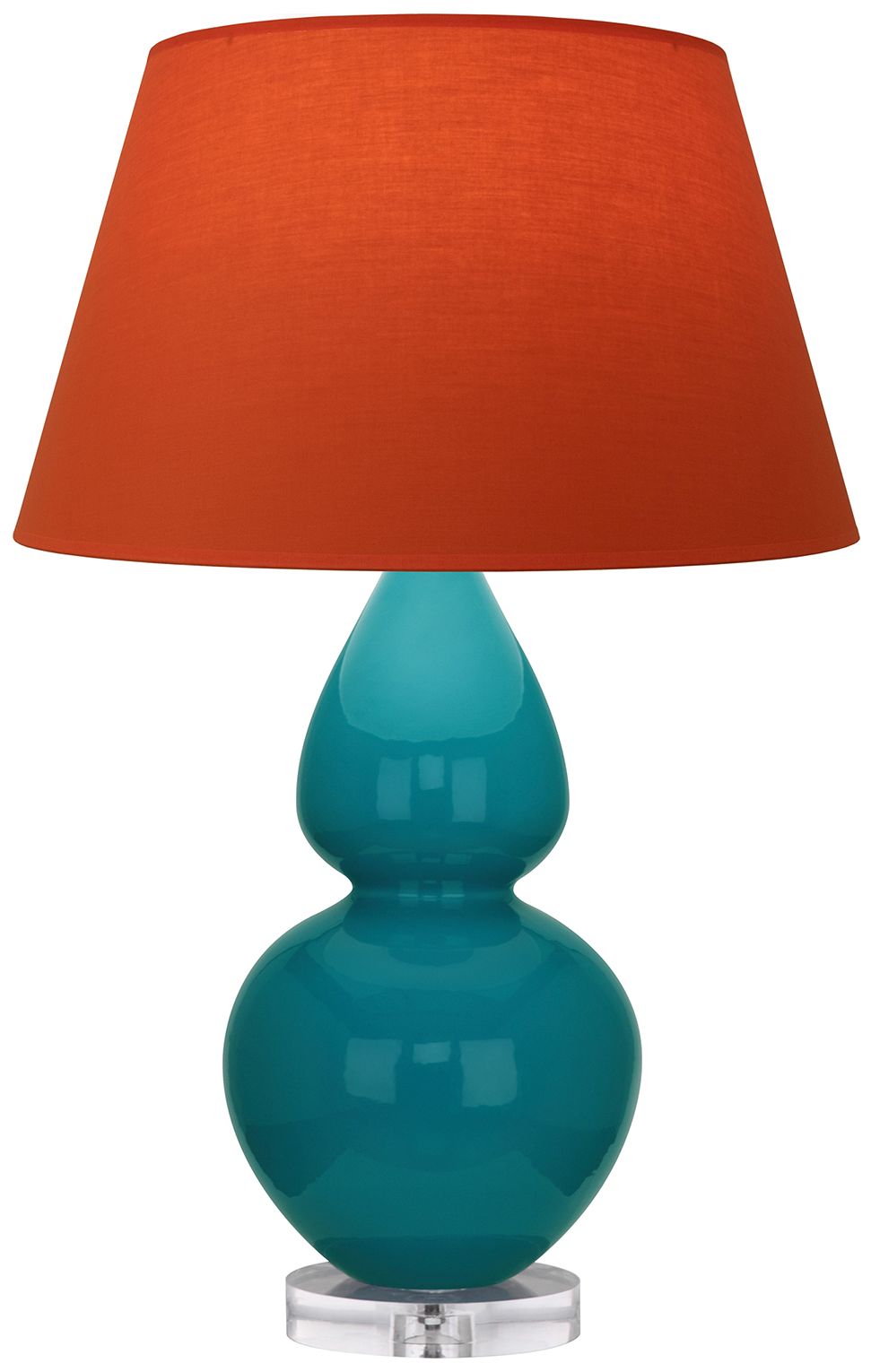 Double Gourd 30"H Peacock & Lucite Lamp w/ Tangerine & Taupe Made to Order