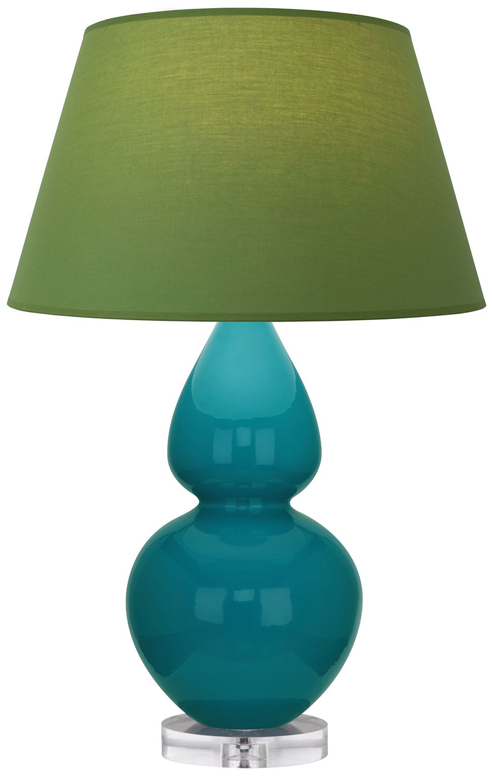 Double Gourd 30"H Peacock & Lucite Lamp w/ Tea Green & Taupe Made to Order