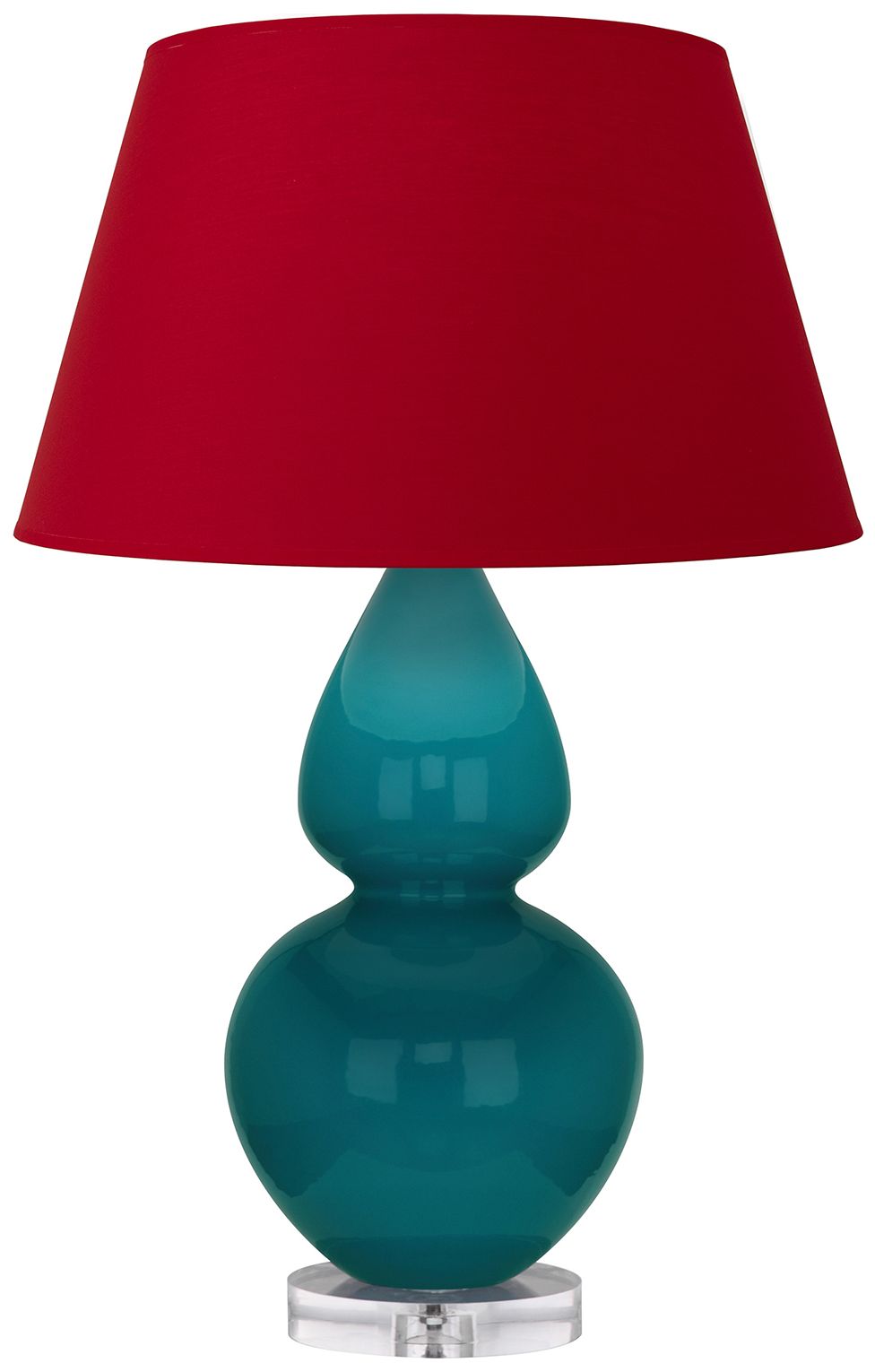 Double Gourd 30"H Peacock & Lucite Table Lamp w/ Black & Red Made to Order