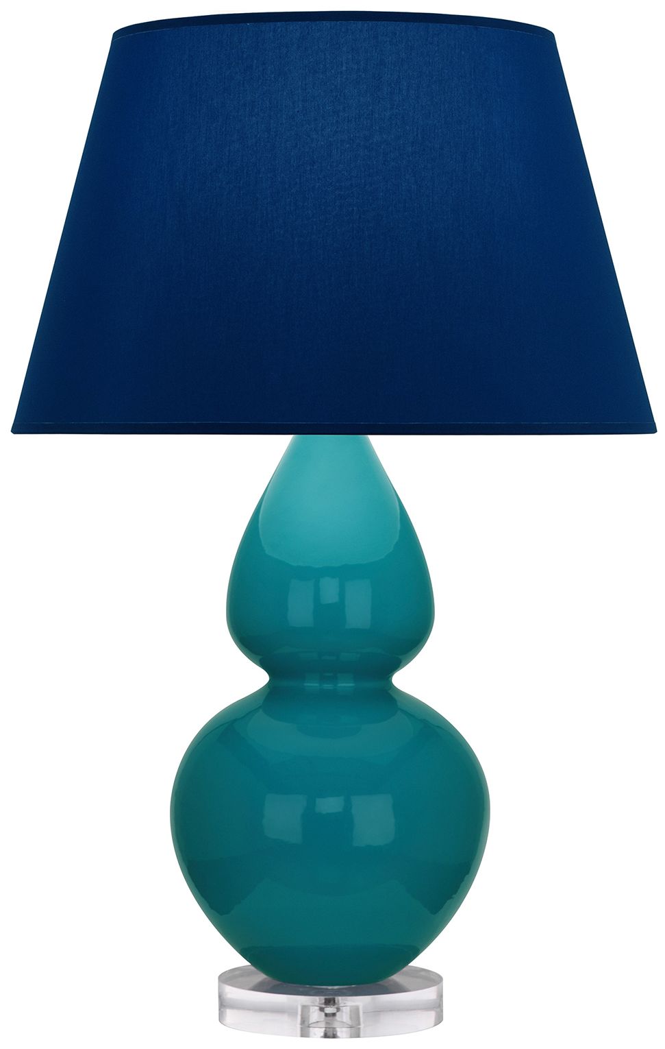 Double Gourd 30"H Peacock & Lucite Table Lamp w/ Navy & Gray Made to Order