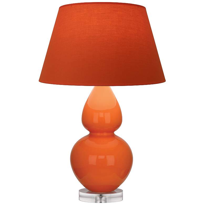 Image 1 Double Gourd 30"H Pumpkin And Lucite Lamp w/ Tangerine And Taupe Shade