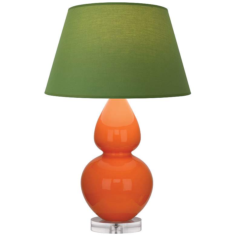 Image 1 Double Gourd 30"H Pumpkin And Lucite Lamp w/ Tea Green And Taupe Shade