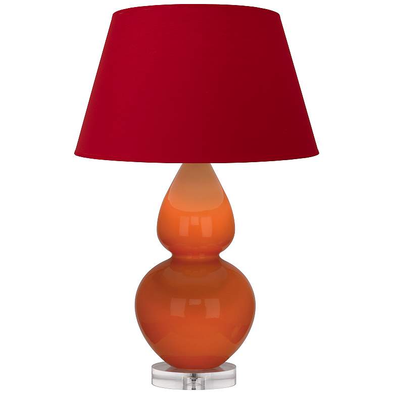 Image 1 Double Gourd 30"H Pumpkin And Lucite Table Lamp w/ Black And Red Shade