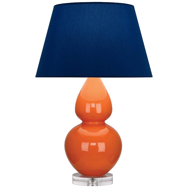 Image 1 Double Gourd 30"H Pumpkin And Lucite Table Lamp w/ Navy And Gray Shade