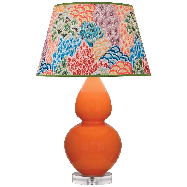 Image 1 Double Gourd 30"H Pumpkin And Lucite Table Lamp w/ Spring Floral Shade