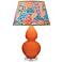 Double Gourd 30"H Pumpkin And Lucite Table Lamp w/ Spring Floral Shade