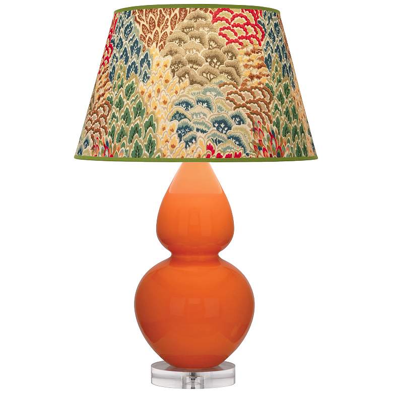 Image 1 Double Gourd 30"H Pumpkin And Lucite Table Lamp With Fall Floral Shade