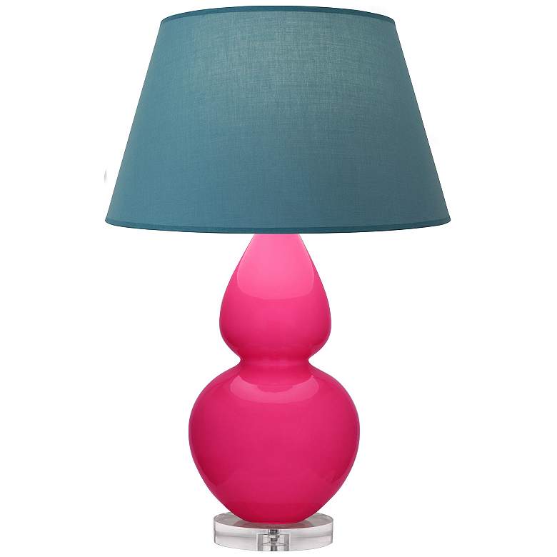 Image 1 Double Gourd 30"H Razzle Rose And Lucite Lamp w/ Bright Blue And Gray Shade