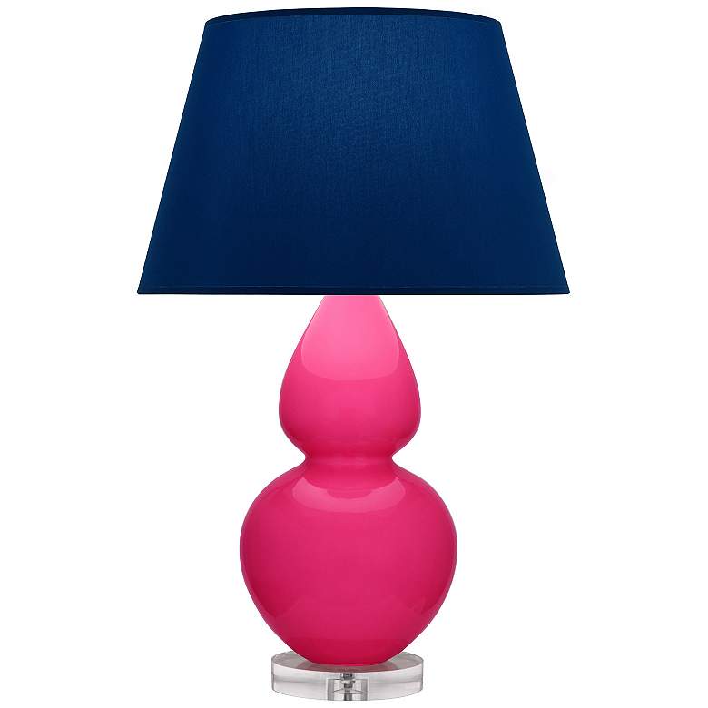 Image 1 Double Gourd 30"H Razzle Rose And Lucite Lamp w/ Navy And Gray Shade