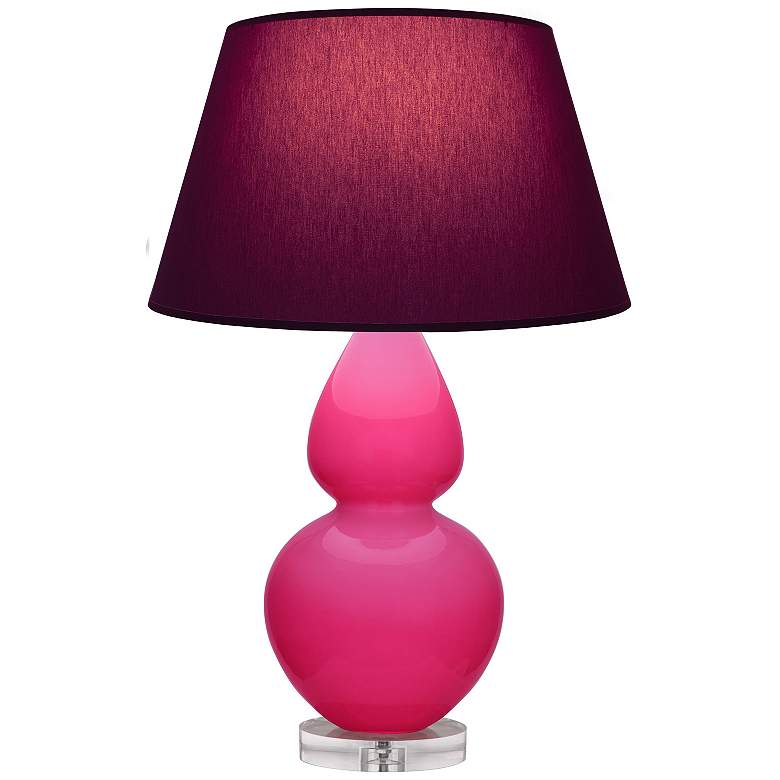 Image 1 Double Gourd 30"H Razzle Rose And Lucite Lamp w/ Plum And Lavender Shade