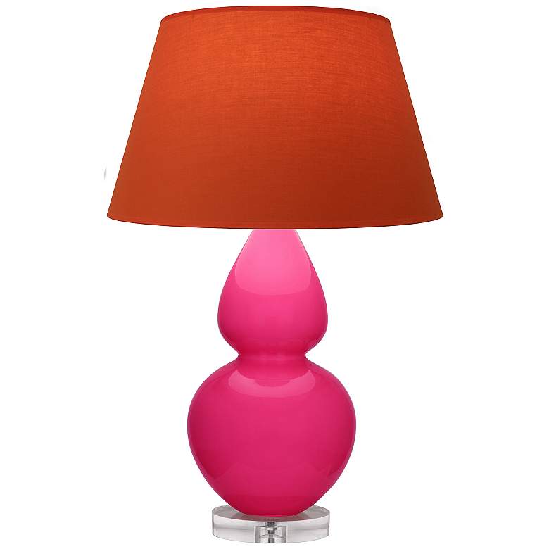 Image 1 Double Gourd 30"H Razzle Rose And Lucite Lamp w/ Tangerine And Taupe Shade