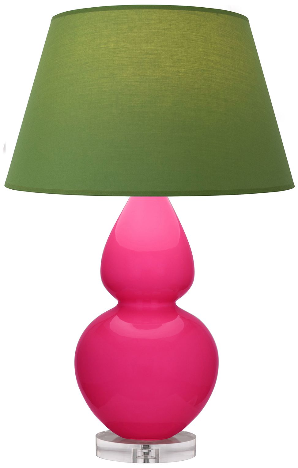 Double Gourd 30"H Razzle Rose & Lucite Lamp w/ Tea & Taupe Made to Order